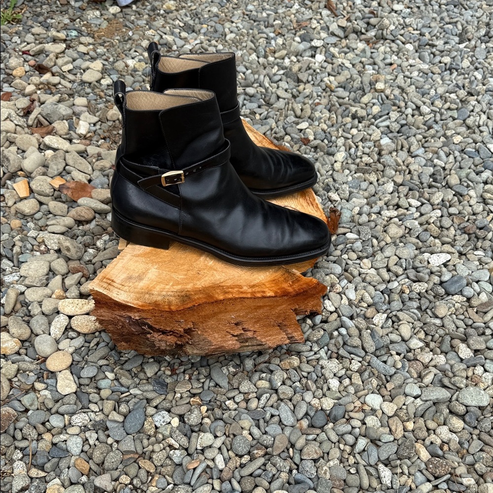 Salvatore Ferragamo Black Leather Buckle Boots
